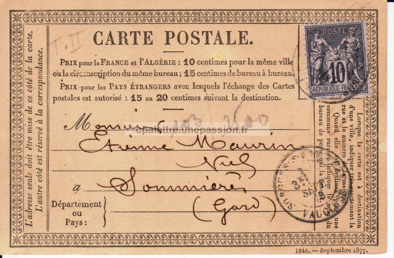 Agrandir Cartes postales (N°6) pionnières 1876 face1