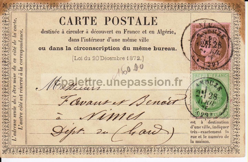 Agrandir Cartes postales (N°5) pionnières 1876 face1