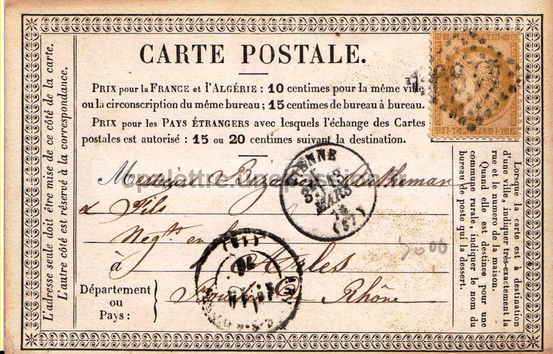 Agrandir Cartes postales pionnières(1) 1876 facea