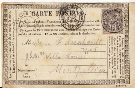 Carte postale 26 08 1873